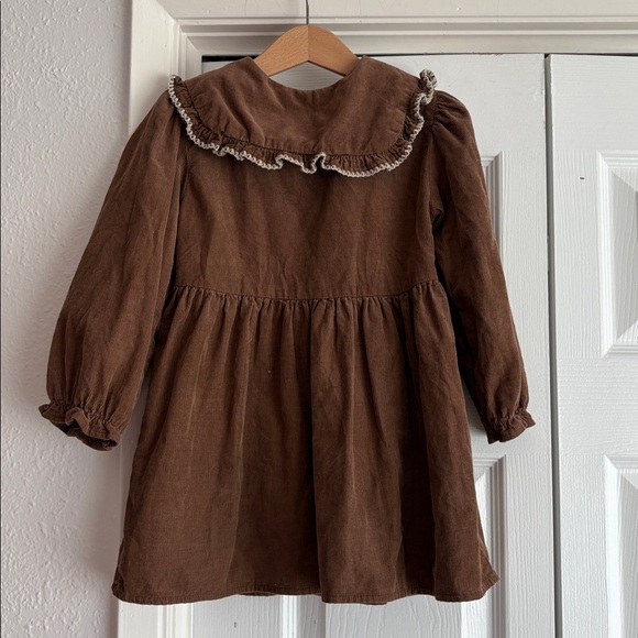 Zara Girls Brown Corduroy Ruffle Collar Dress - Picture 6 of 6
